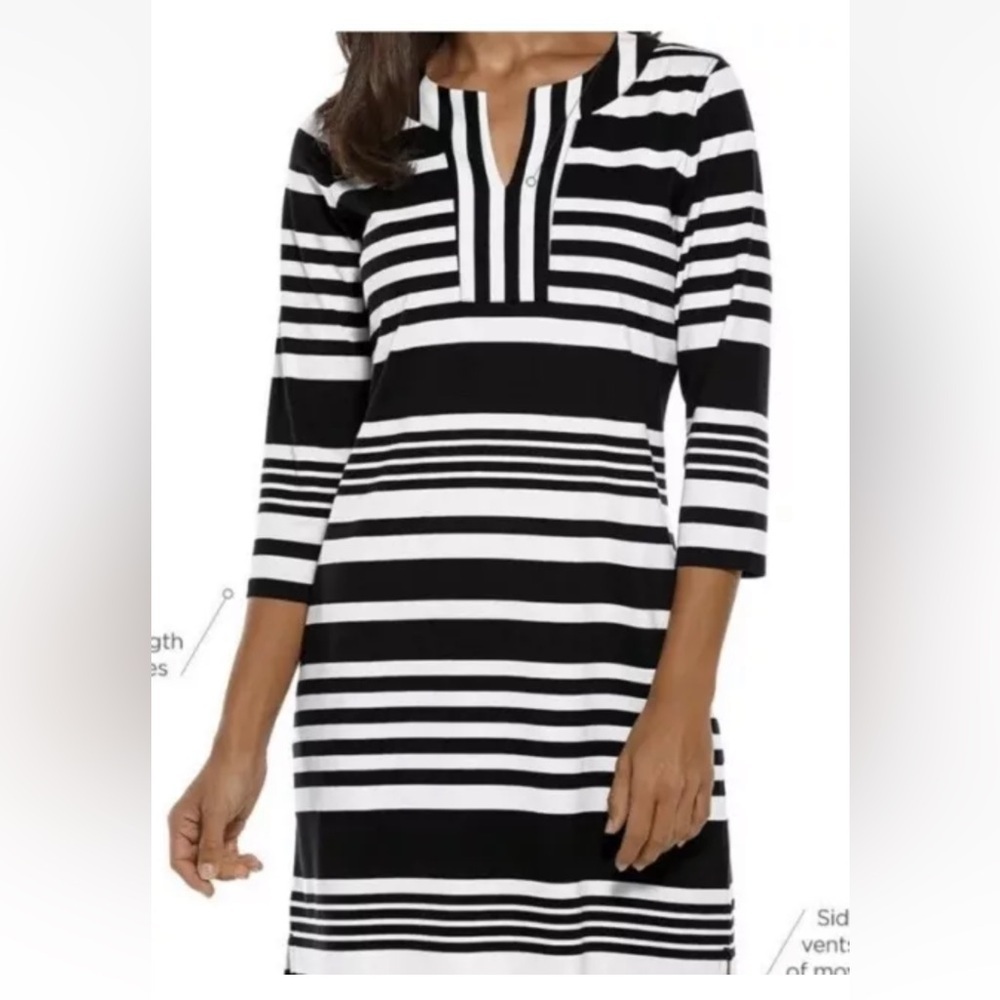 NWT XXL Coolibar - UV Tunic Dress - Oceanside - Stripe - Black/White